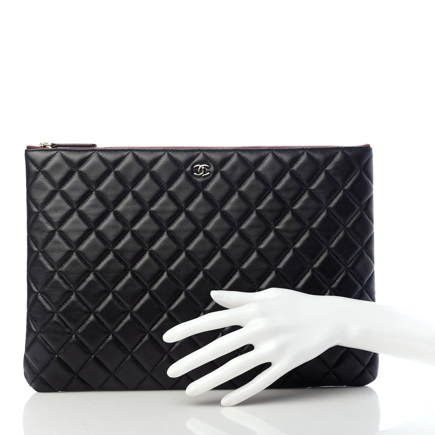 Lambskin Quilted Large Cosmetic Case Black