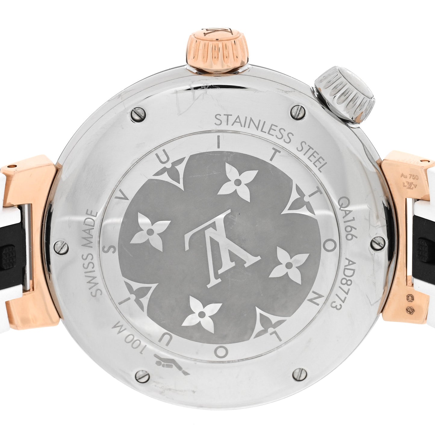 Stainless Steel 18K Rose Gold Rubber 39.5mm Tambour Street Diver Quartz Watch White White