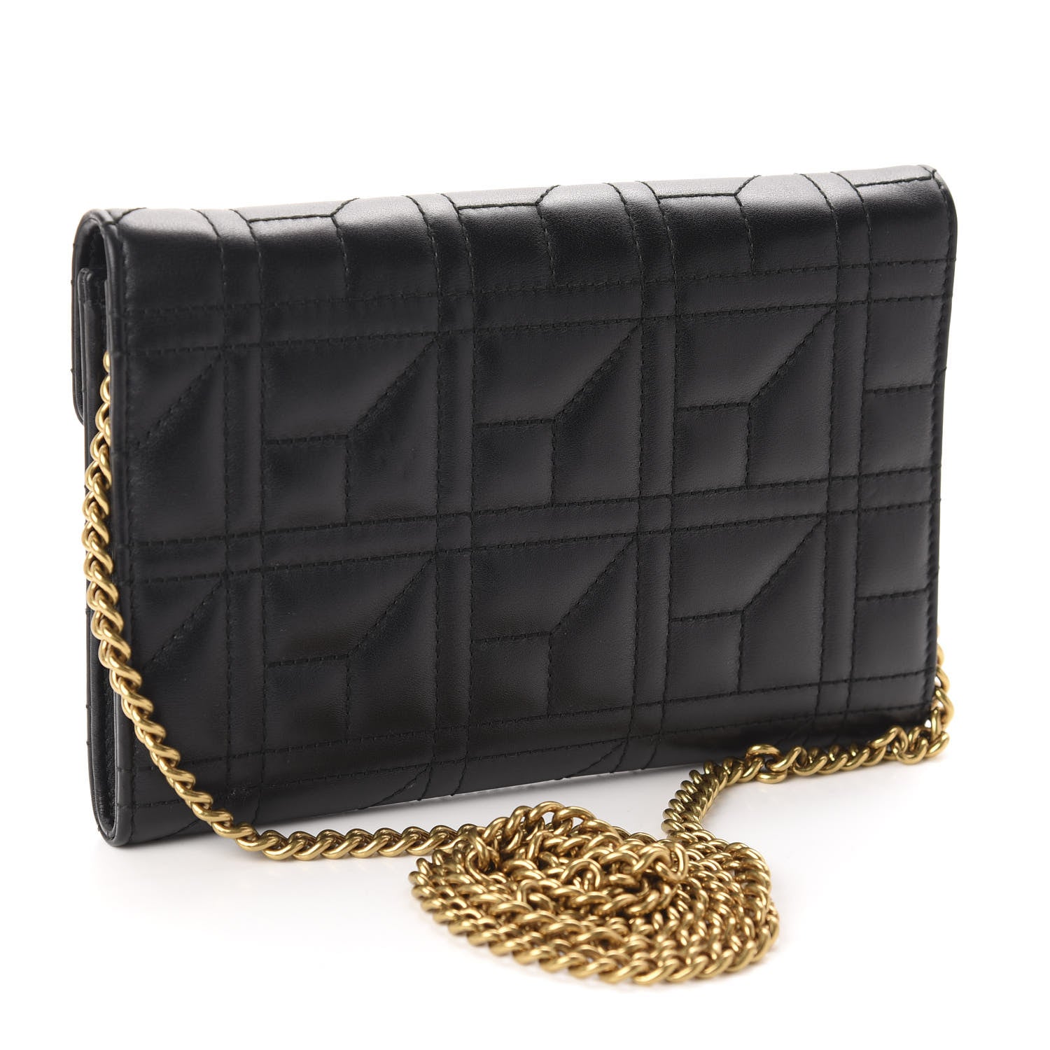 Gucci Calfskin Matelasse Mini Pearly GG Marmont Chain Wallet Black 3 of 11