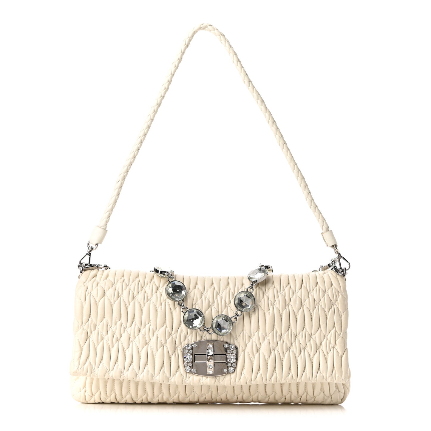 Nappa Matelasse Crystal Flap Clutch White