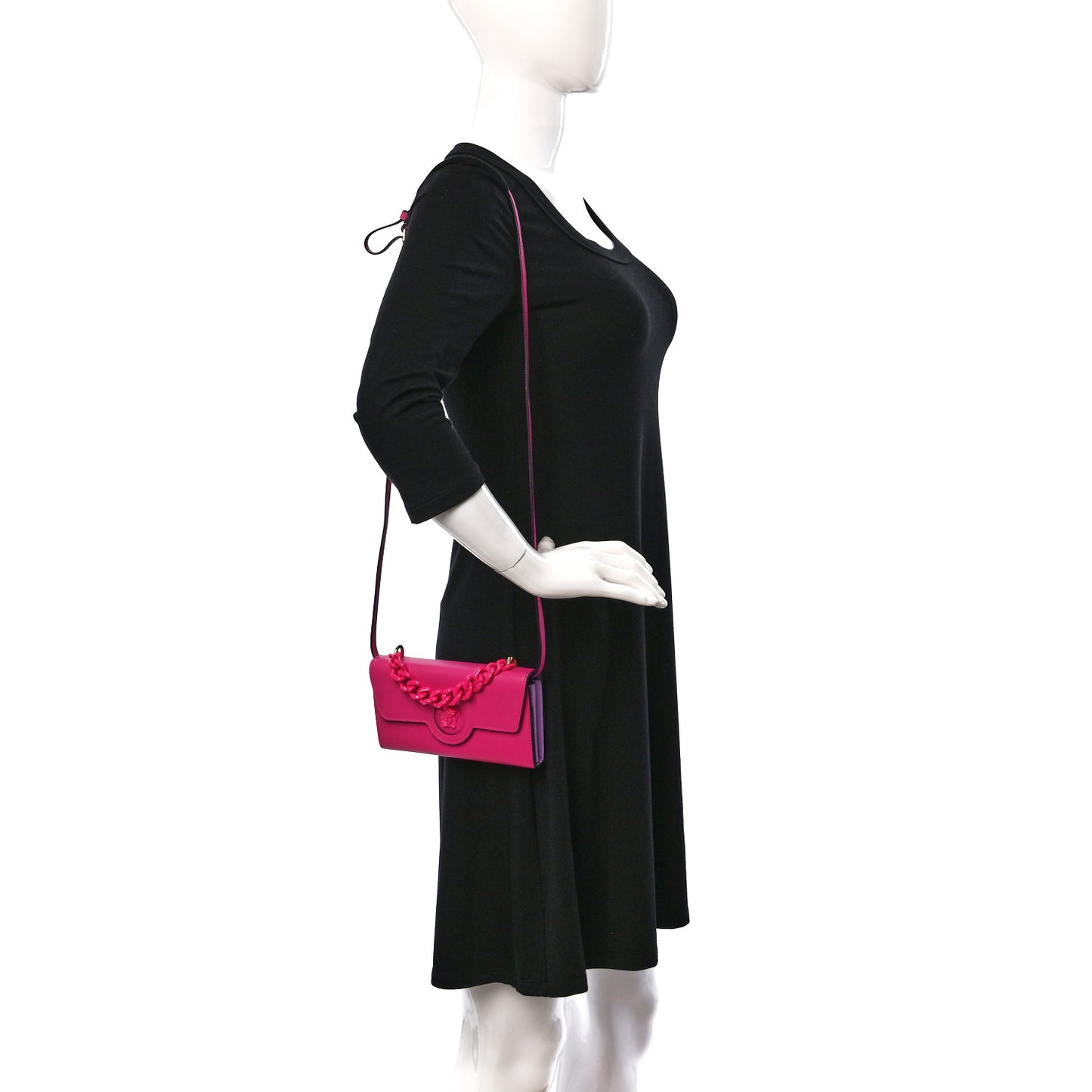 Grained Calfskin La Medusa Wallet On Chain Fuchsia Pink Lilac