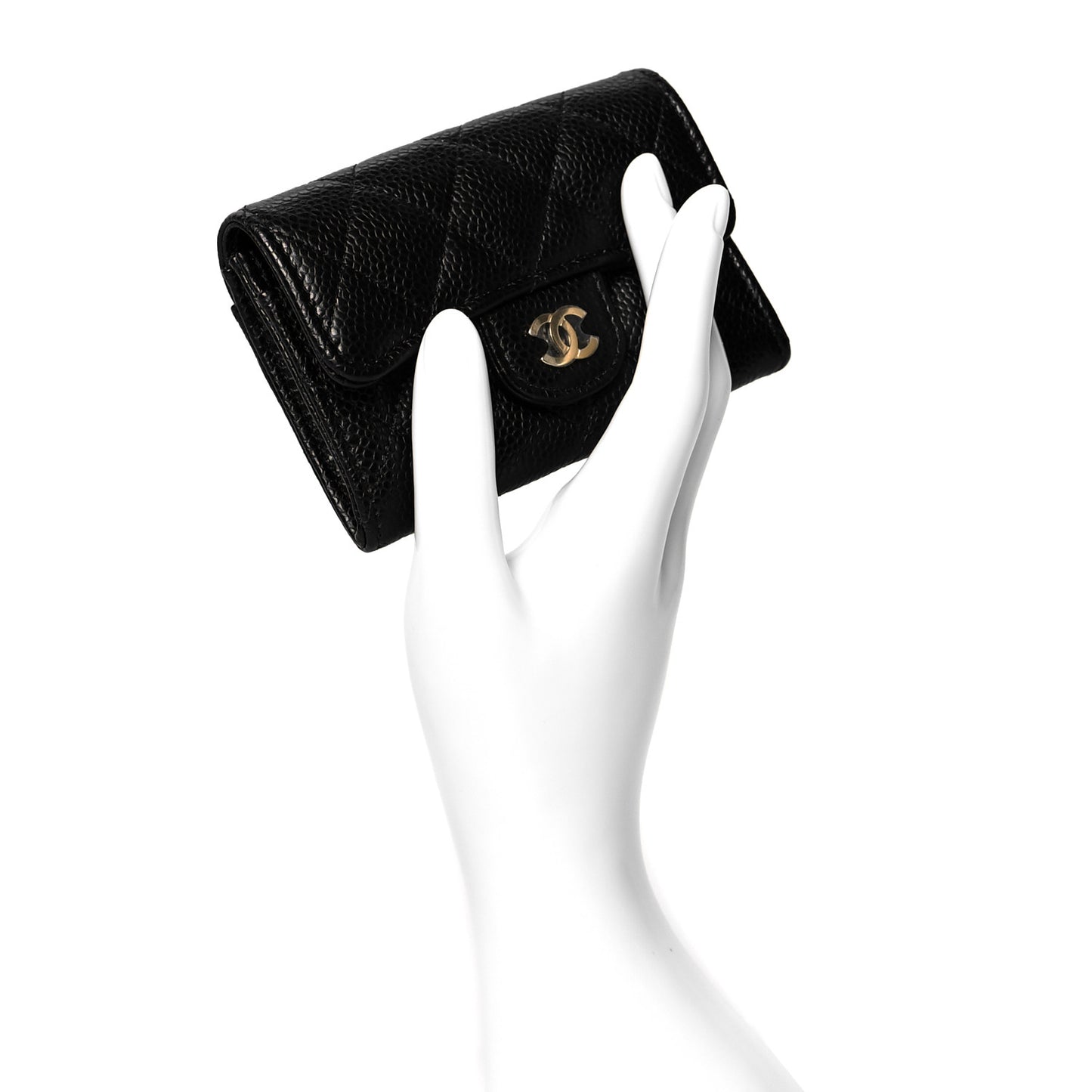 Caviar Quilted Flap Card Holder Wallet Black