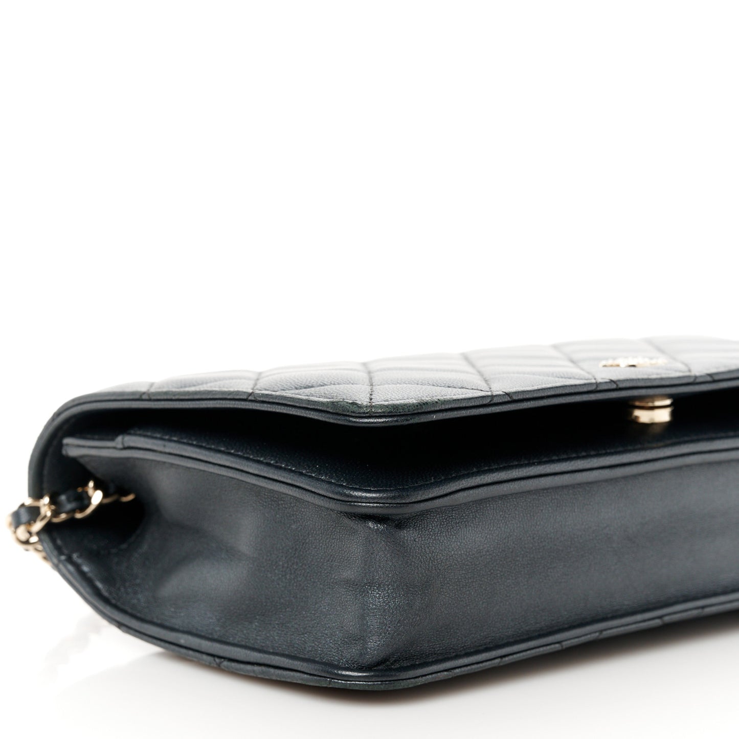 Iridescent Lambskin Quilted Pearl Wallet On Chain WOC Black