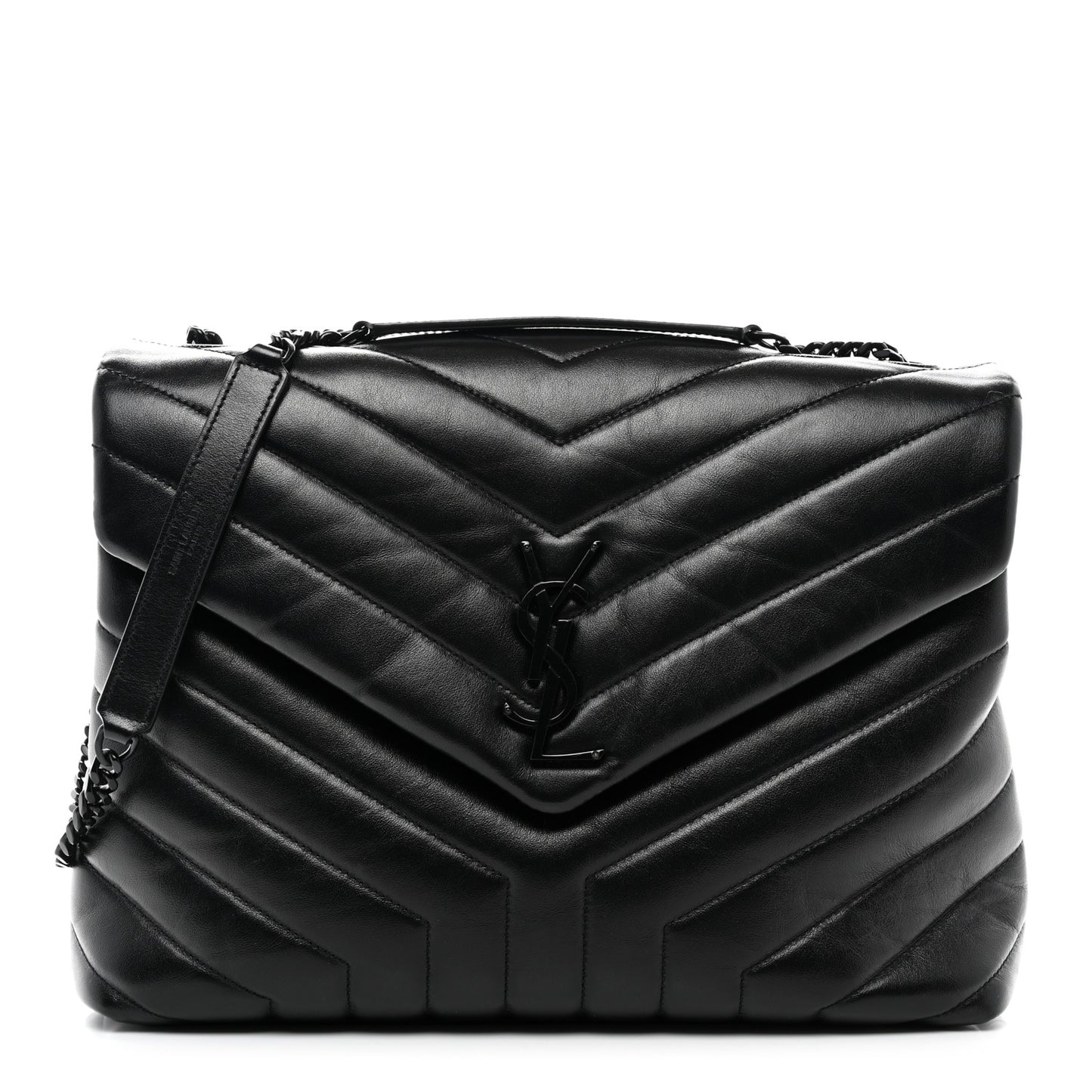 Calfskin Y Quilted Monogram Monochrome Medium Loulou Chain Satchel Black