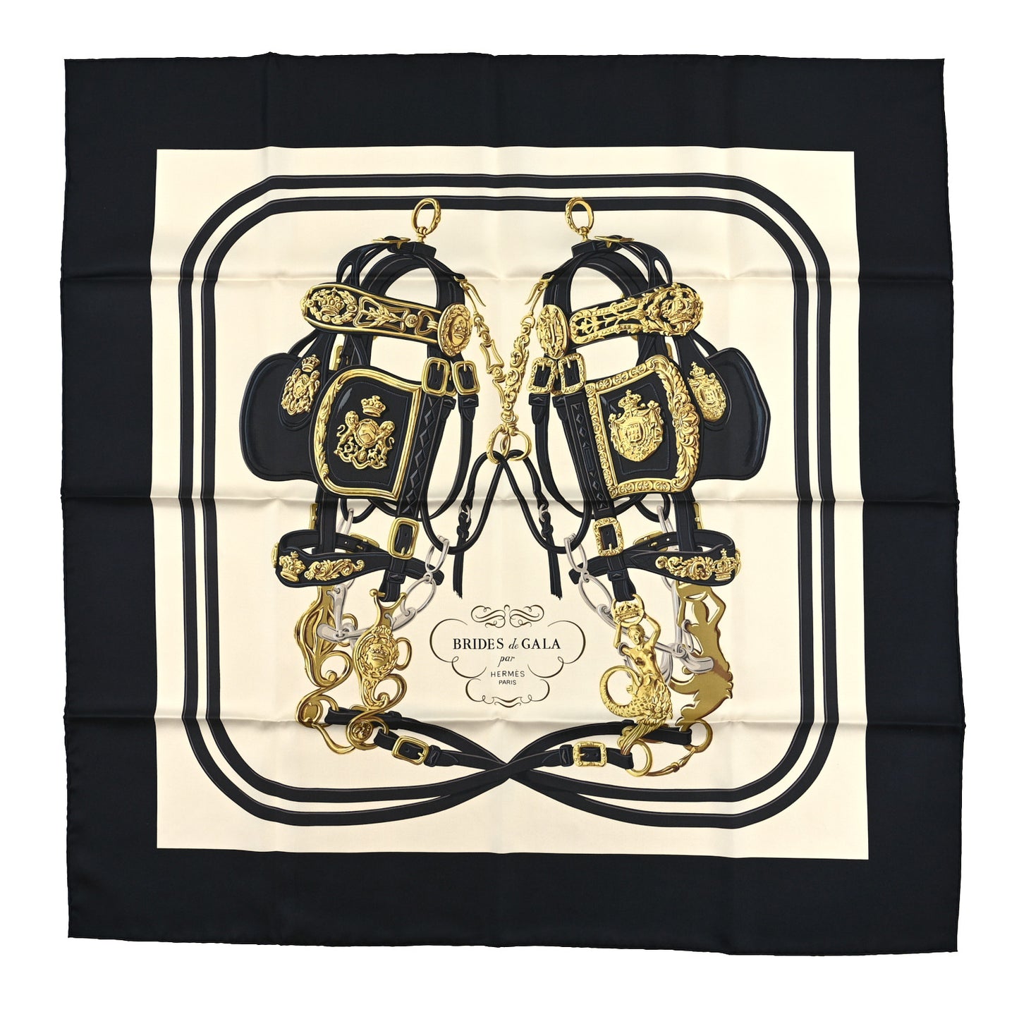 Silk Brides De Gala Scarf 90 Black Creme Gold