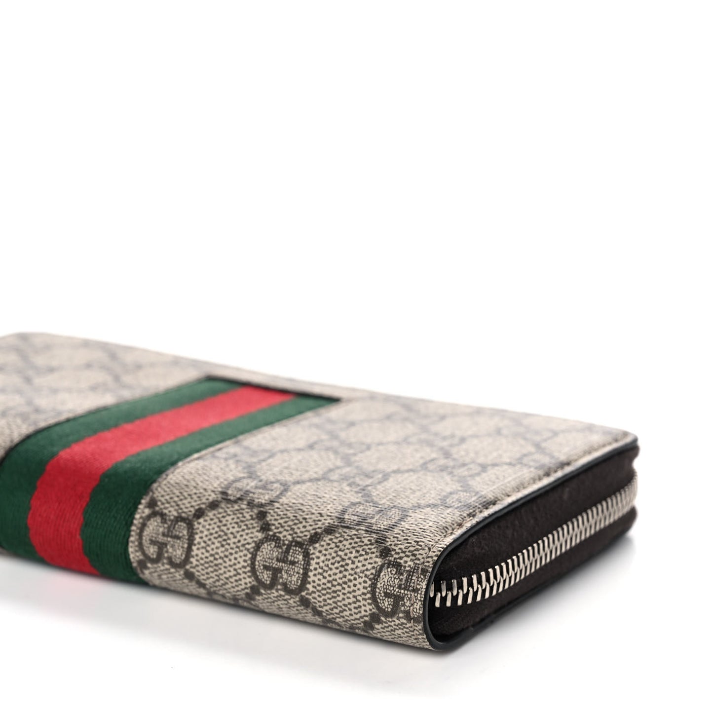 GG Supreme Monogram Web Zip Around Wallet Beige Cocoa