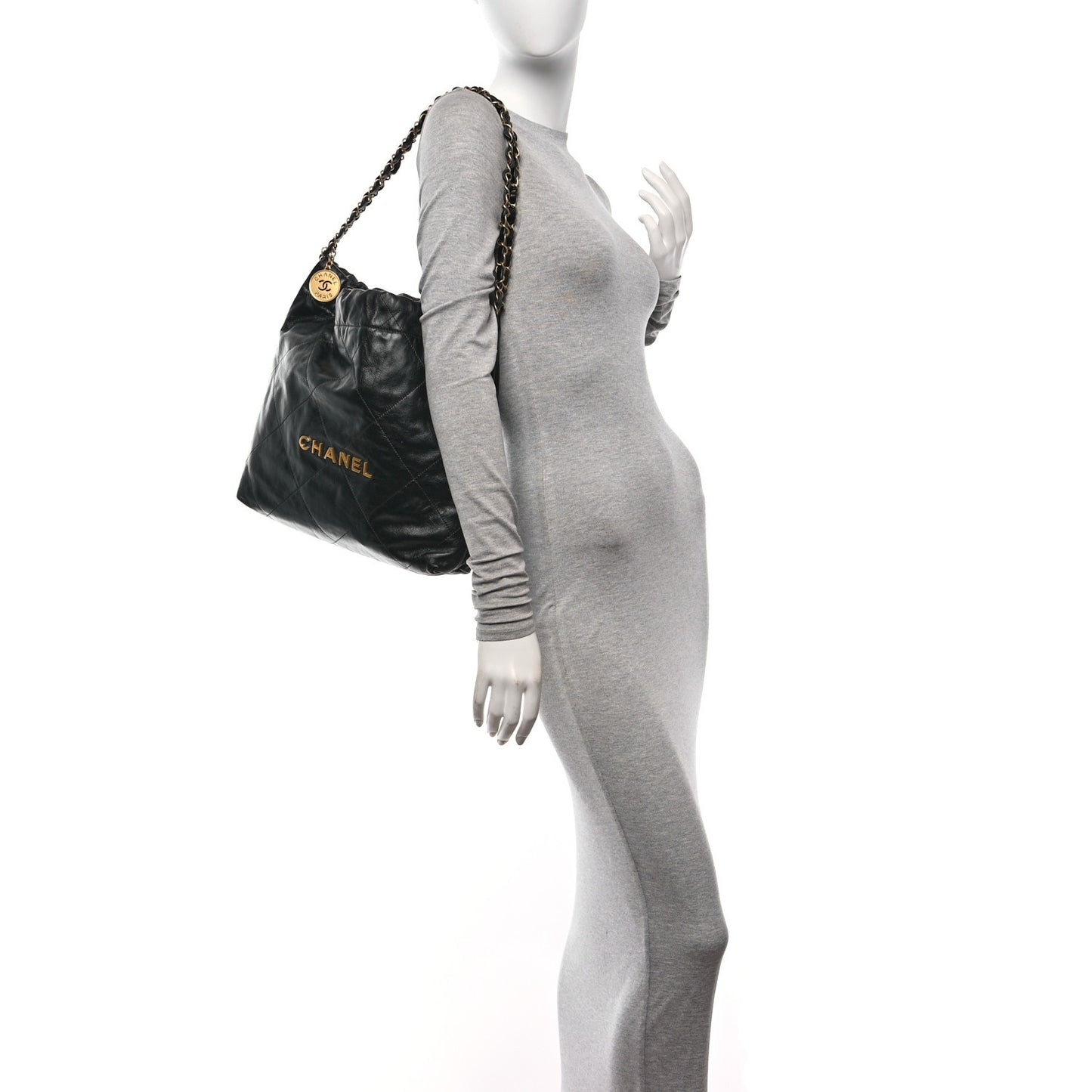 Shiny Calfskin Quilted Small Chanel 22 Black