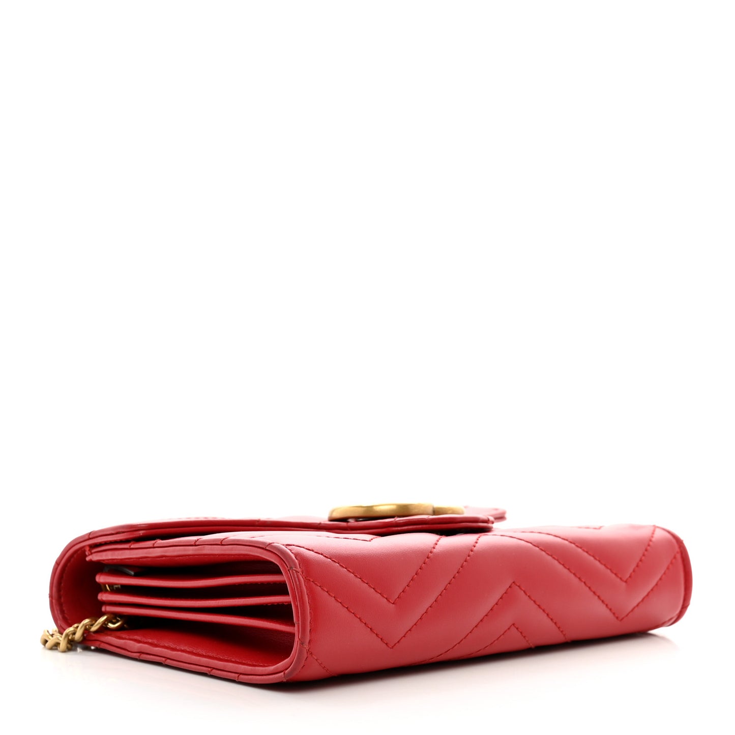 Calfskin Matelasse GG Marmont Chain Wallet Hibiscus Red