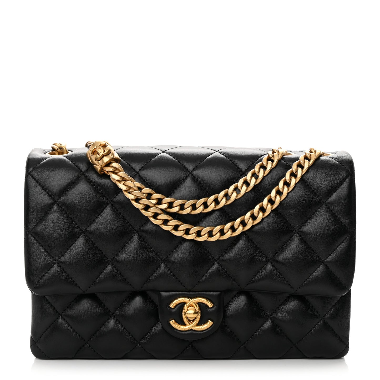 Lambskin Quilted Medium Pillow Crush Flap Black