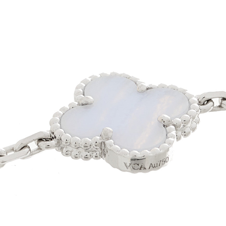 18K White Gold Chalcedony 5 Motifs Vintage Alhambra Bracelet