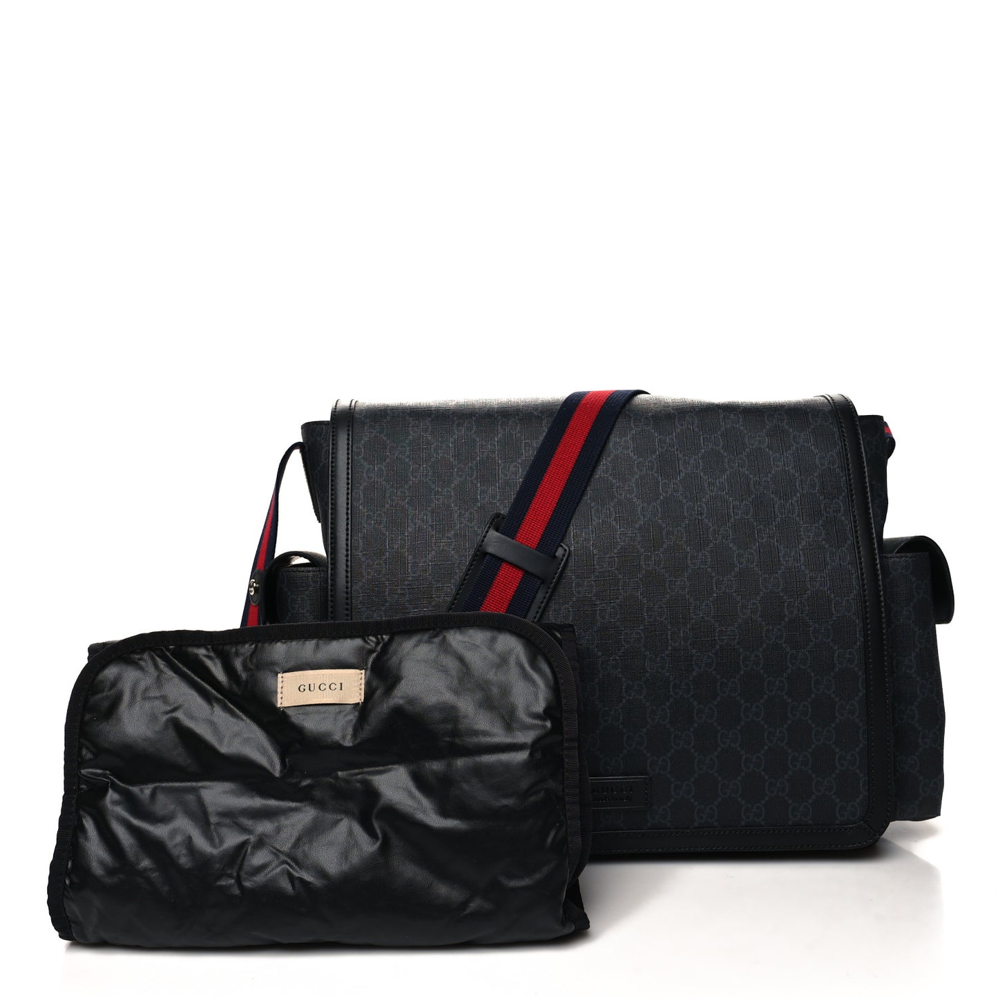 GG Supreme Monogram Web Messenger Diaper Bag Black Grey