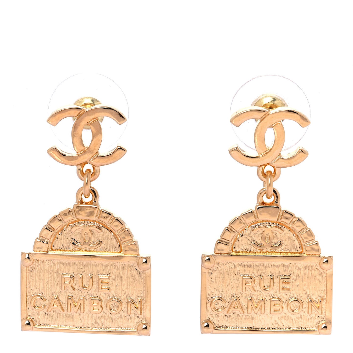 Metal CC Rue Cambon Drop Earrings Gold