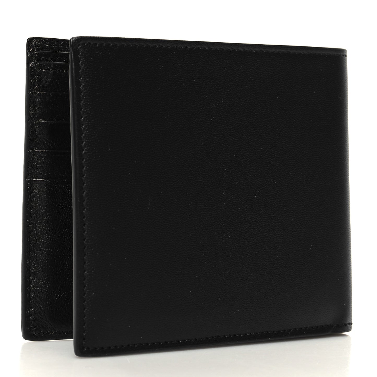 Calfskin Logo Cash Square Bi-Fold Wallet Black White