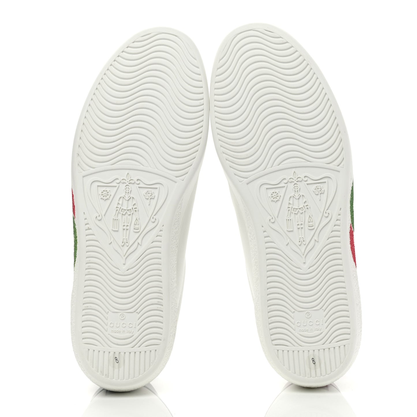 Calfskin Interlocking G Mens New Ace Sneakers 8 White Red Flame Green