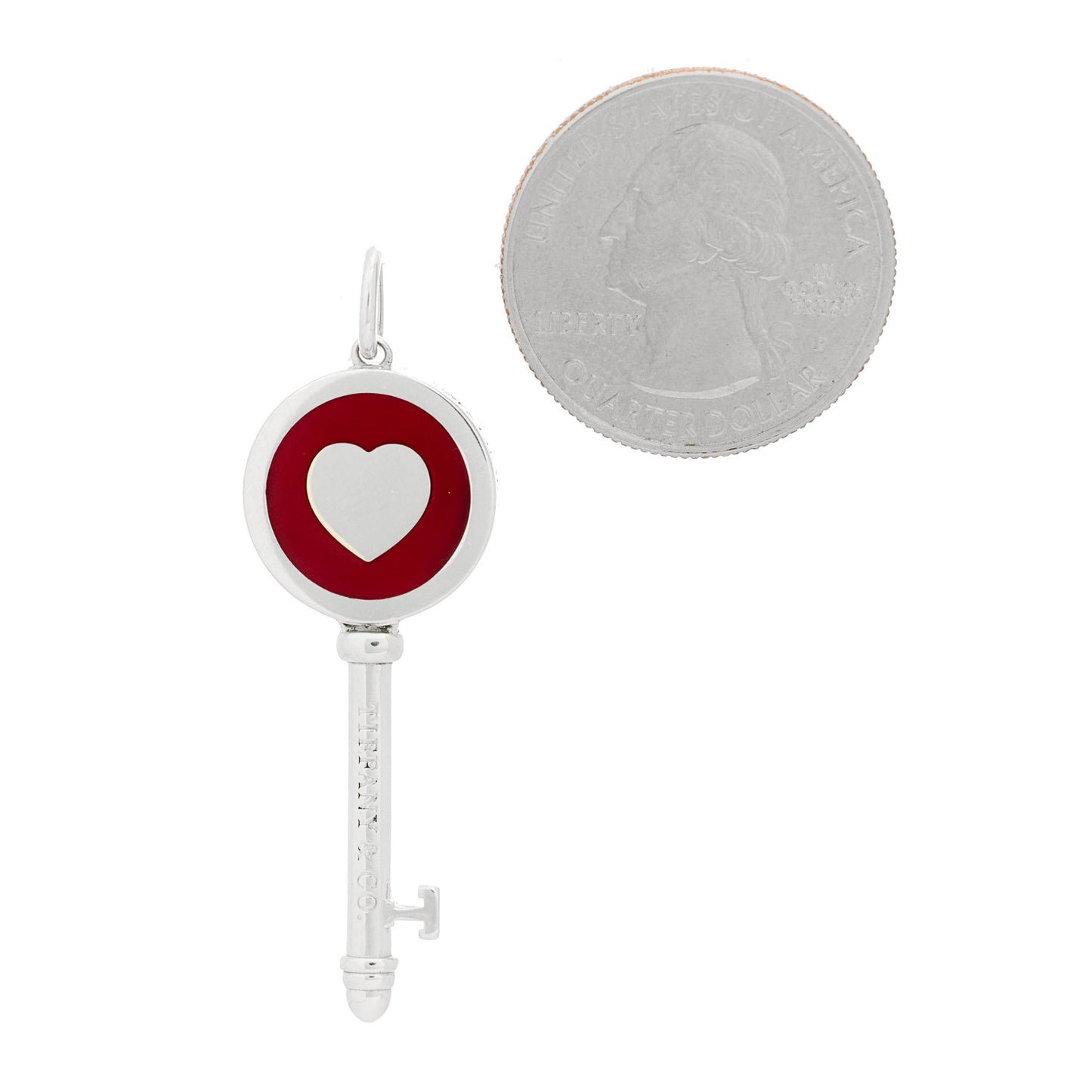 Sterling Silver Enamel Heart Key Pendant Red