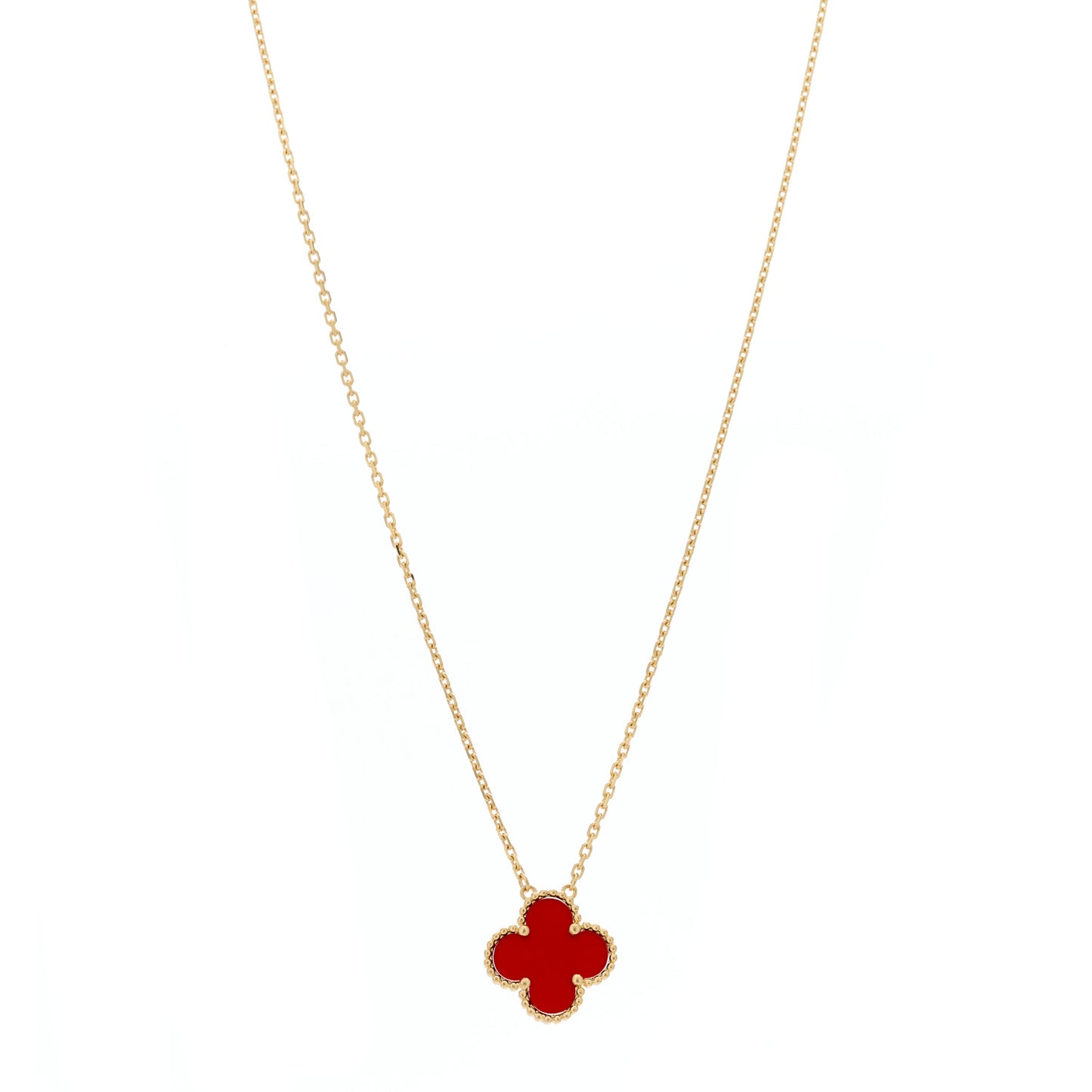 18K Yellow Gold Carnelian Vintage Alhambra Pendant Necklace