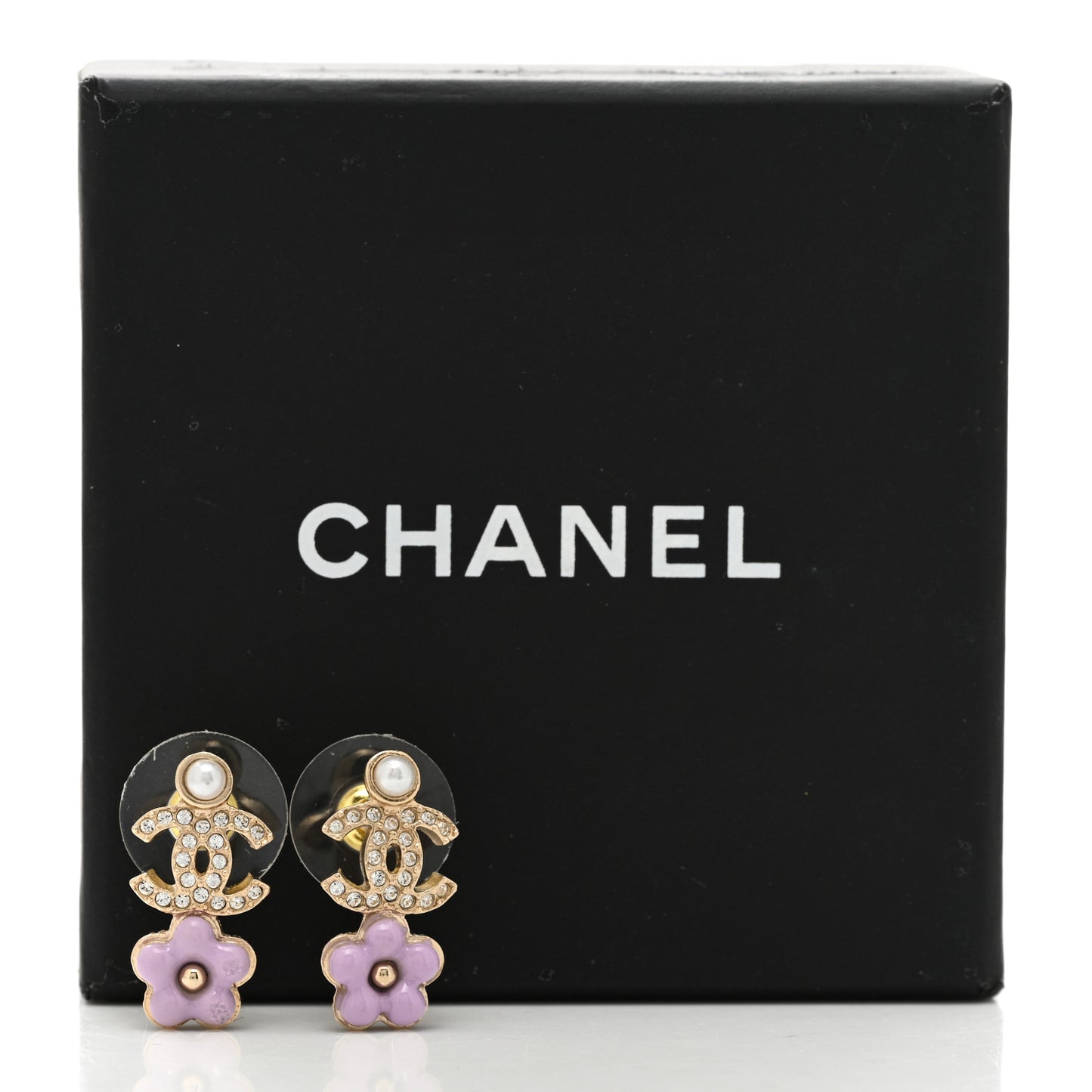 Crystal Pearl CC Flower Earrings Purple Gold
