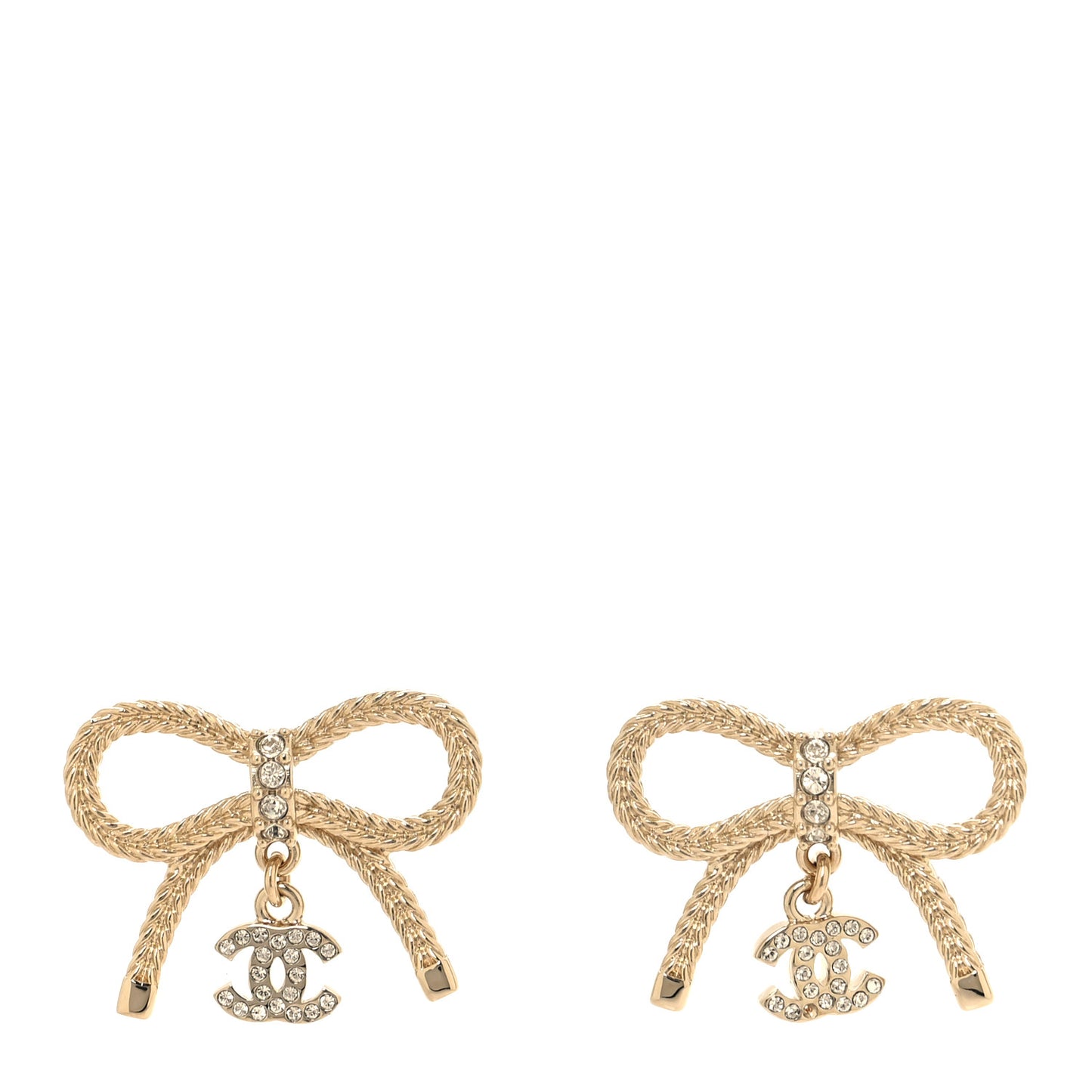 Crystal CC Bow Drop Earrings Gold