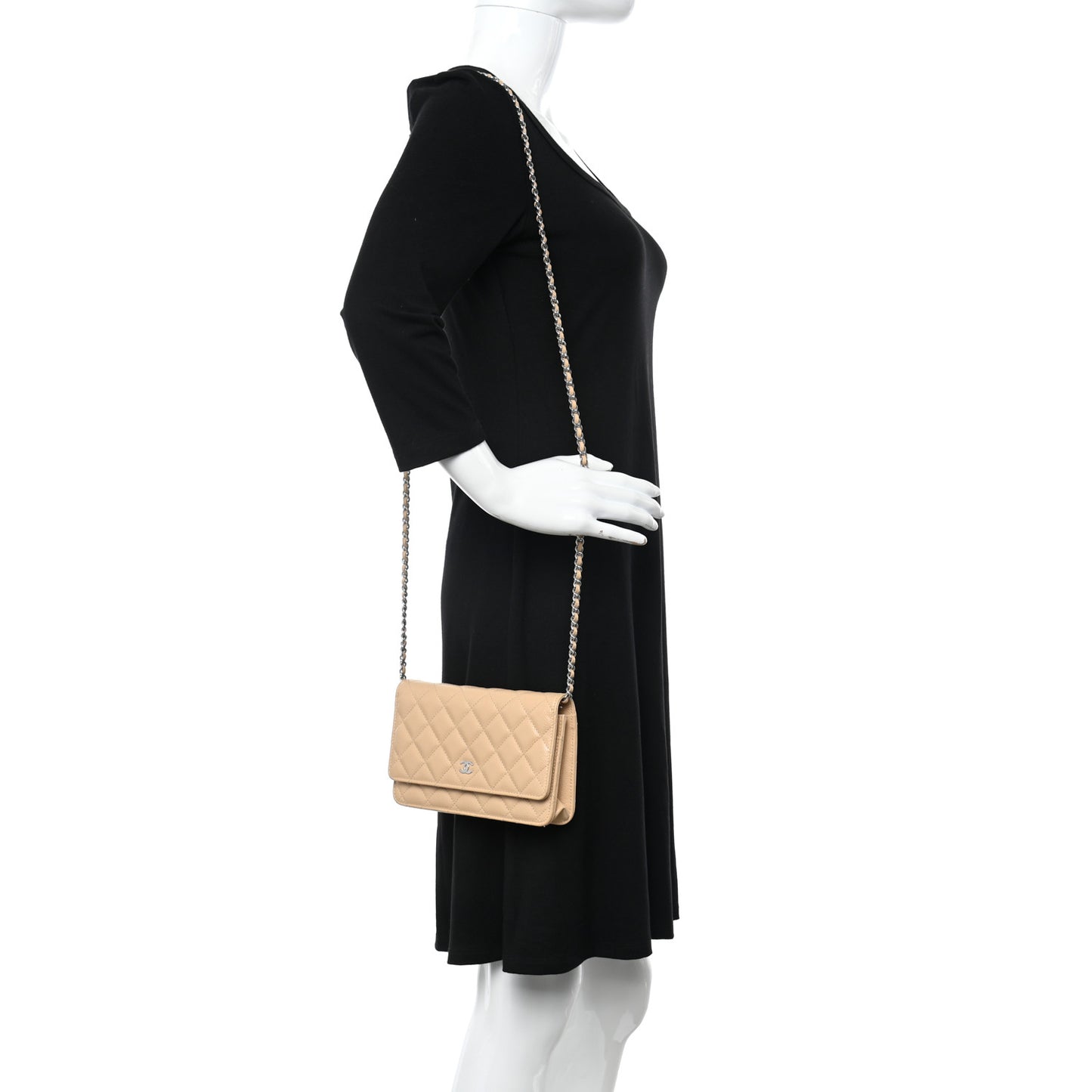 Caviar Quilted Wallet On Chain WOC Beige