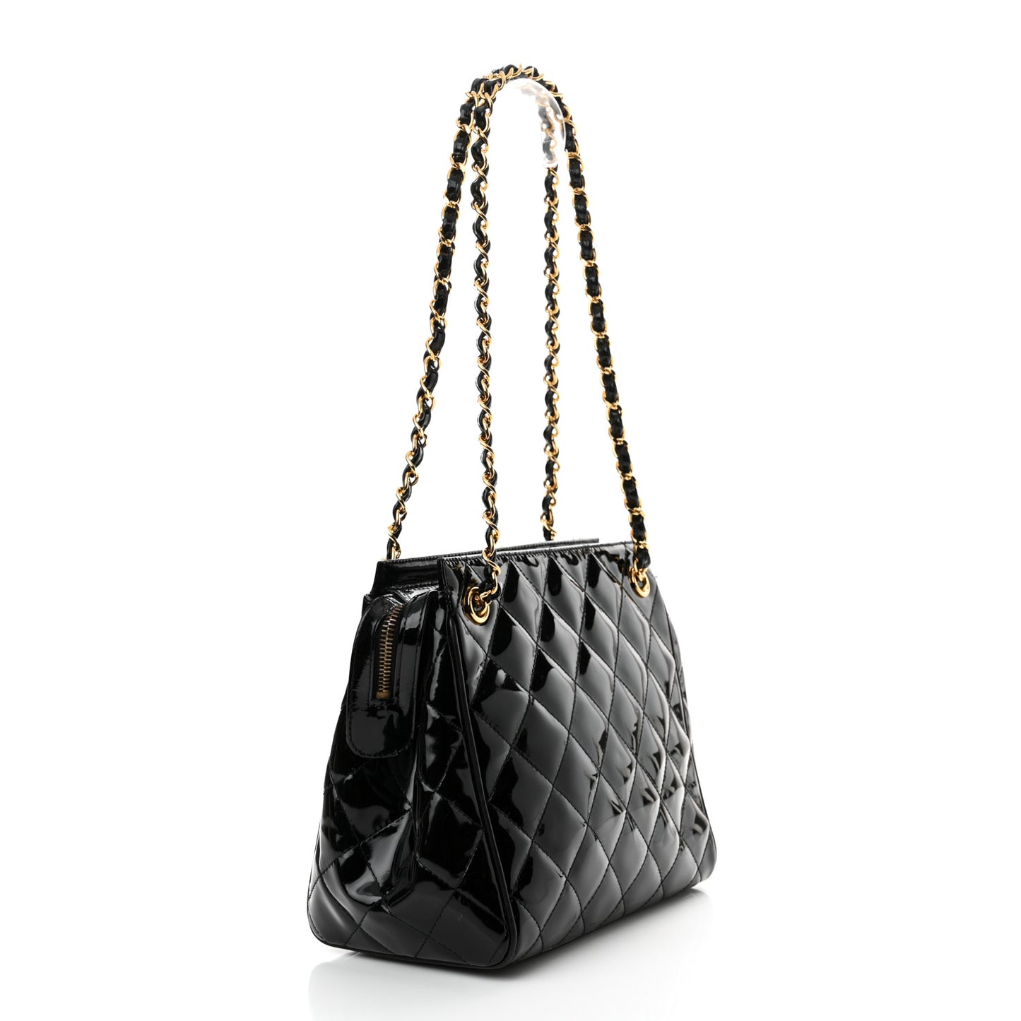 Patent Quilted CC Shoulder Bag Black