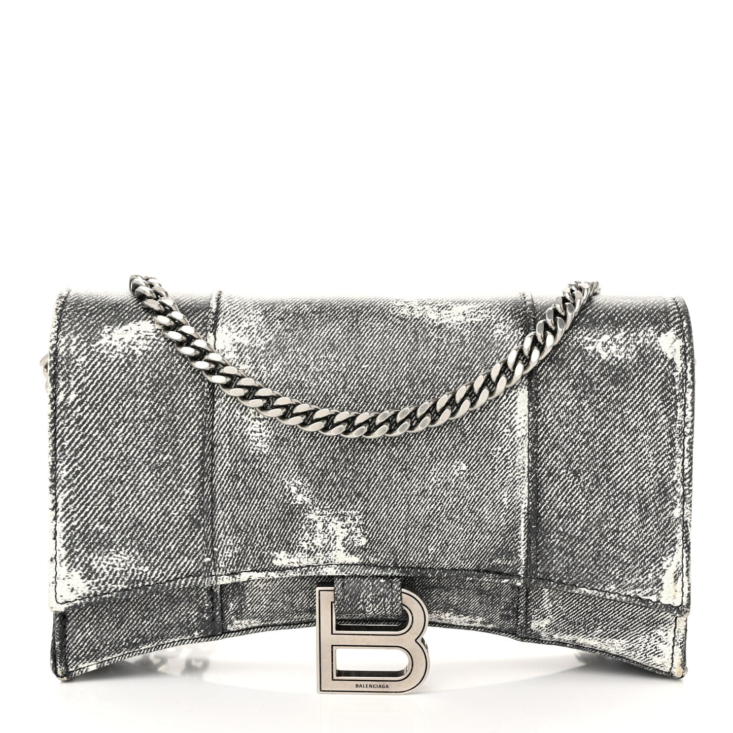 Nappa Denim Printed Hourglass Chain Bag Denim Black