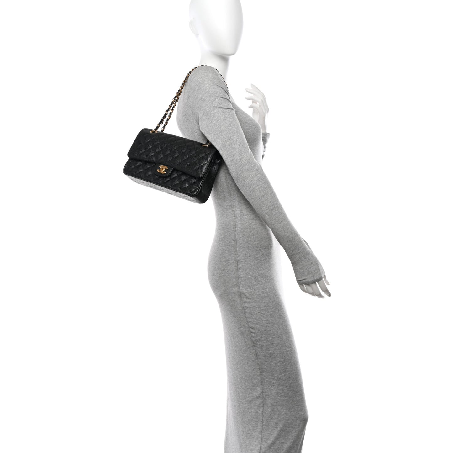 Caviar Quilted Medium Double Flap Black