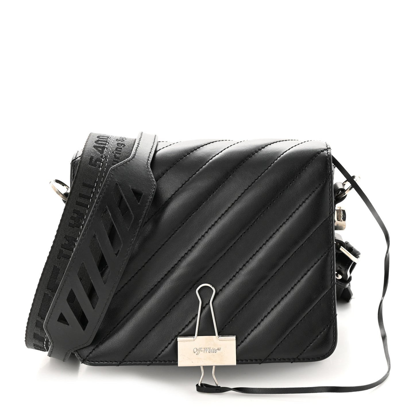 Calfskin Padded Diag Binder Flap Bag Black