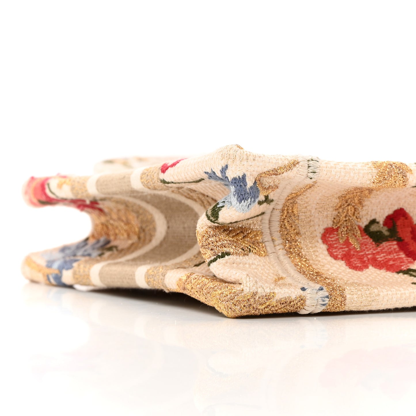 Canvas Embroidered Hibiscus Printed Mini Book Tote Beige Multicolor