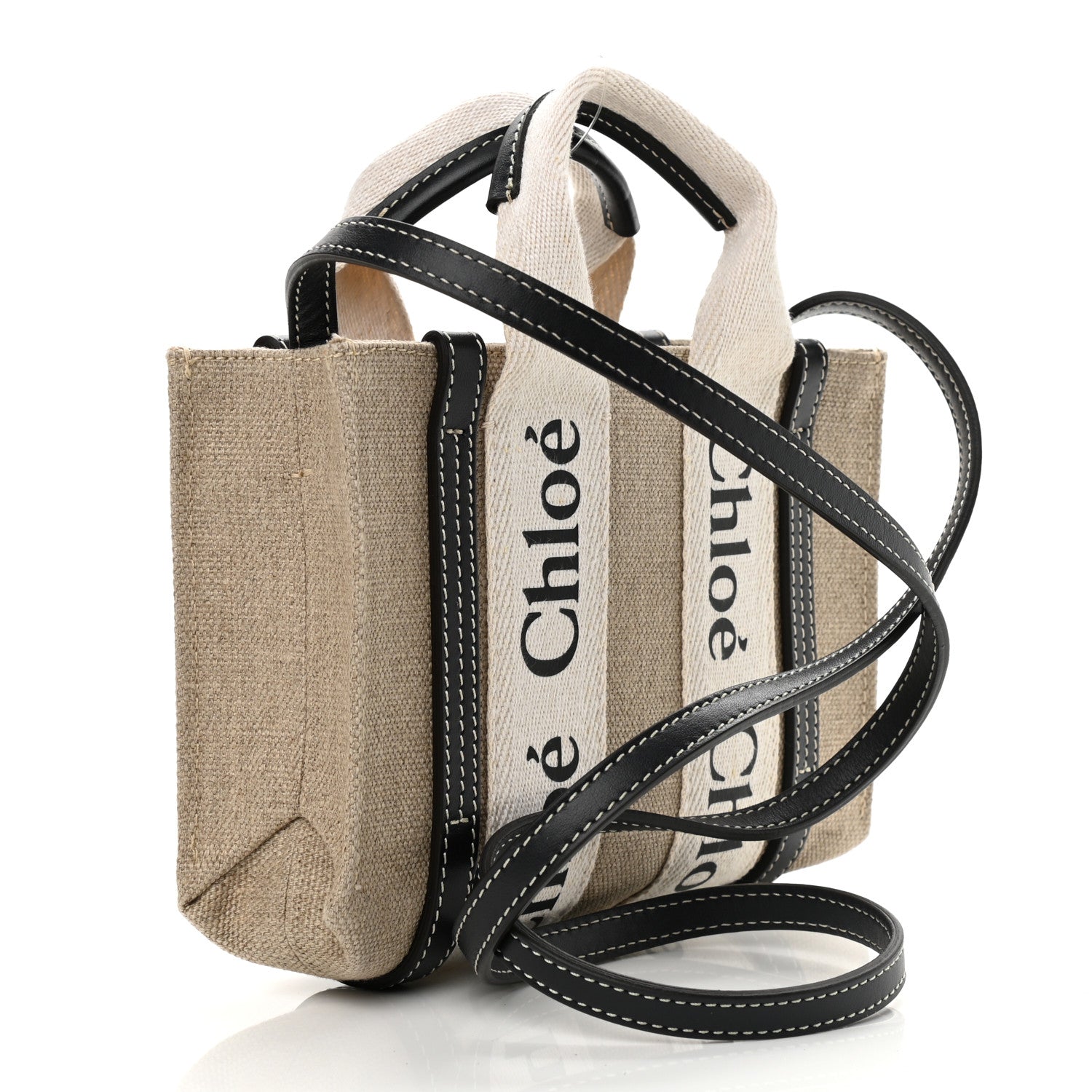 Chloe Cotton Calfskin Mini Woody Ribbon Tote White Blue 2 of 9