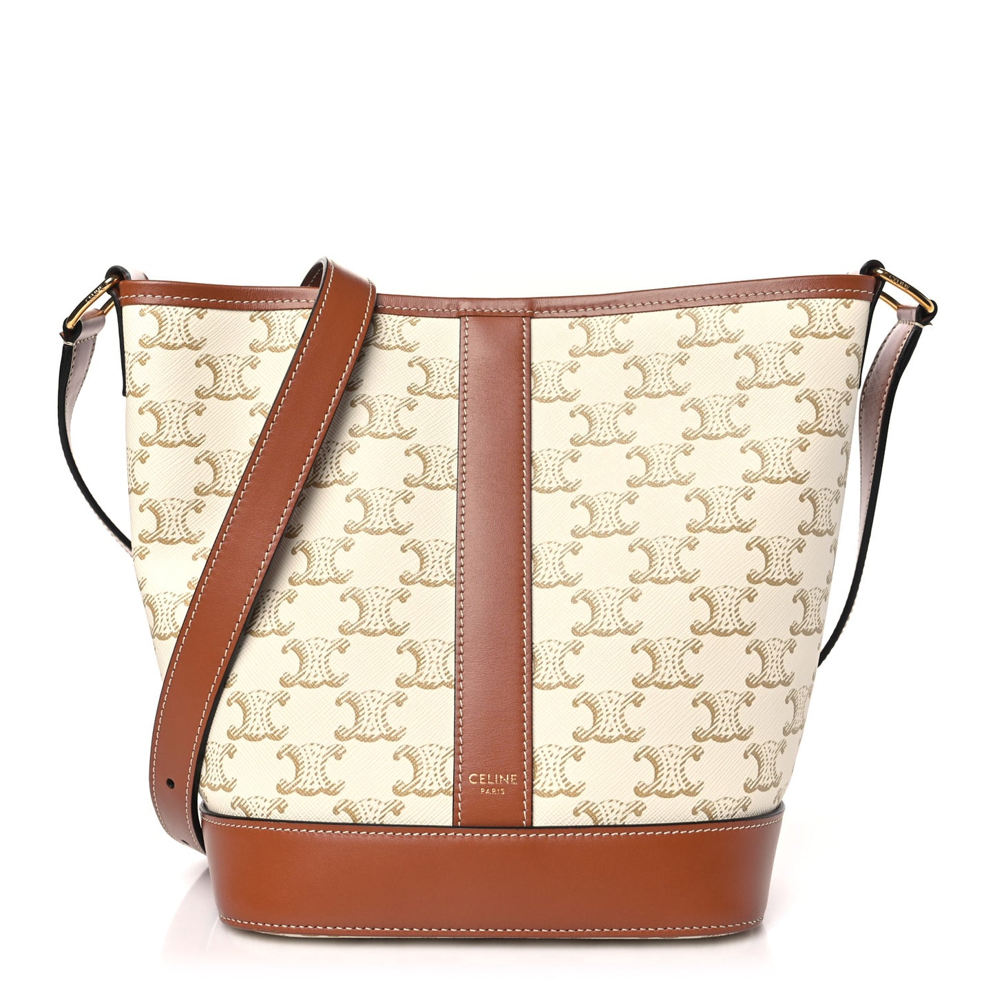 Triomphe Canvas Calfskin Small Bucket Bag White
