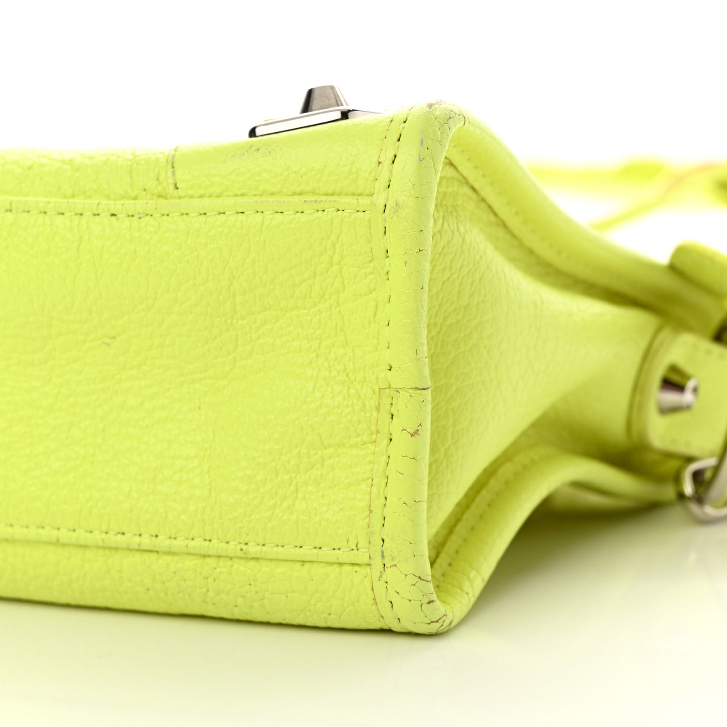 Chevre Silver Metallic Edge Hardware Mini City Acid Green