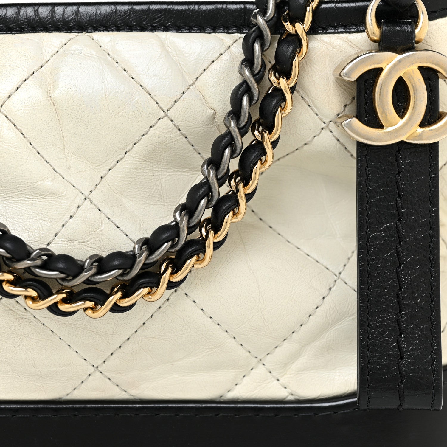 Chanel Aged Calfskin Quilted Small Gabrielle Hobo Black White 8 of 16