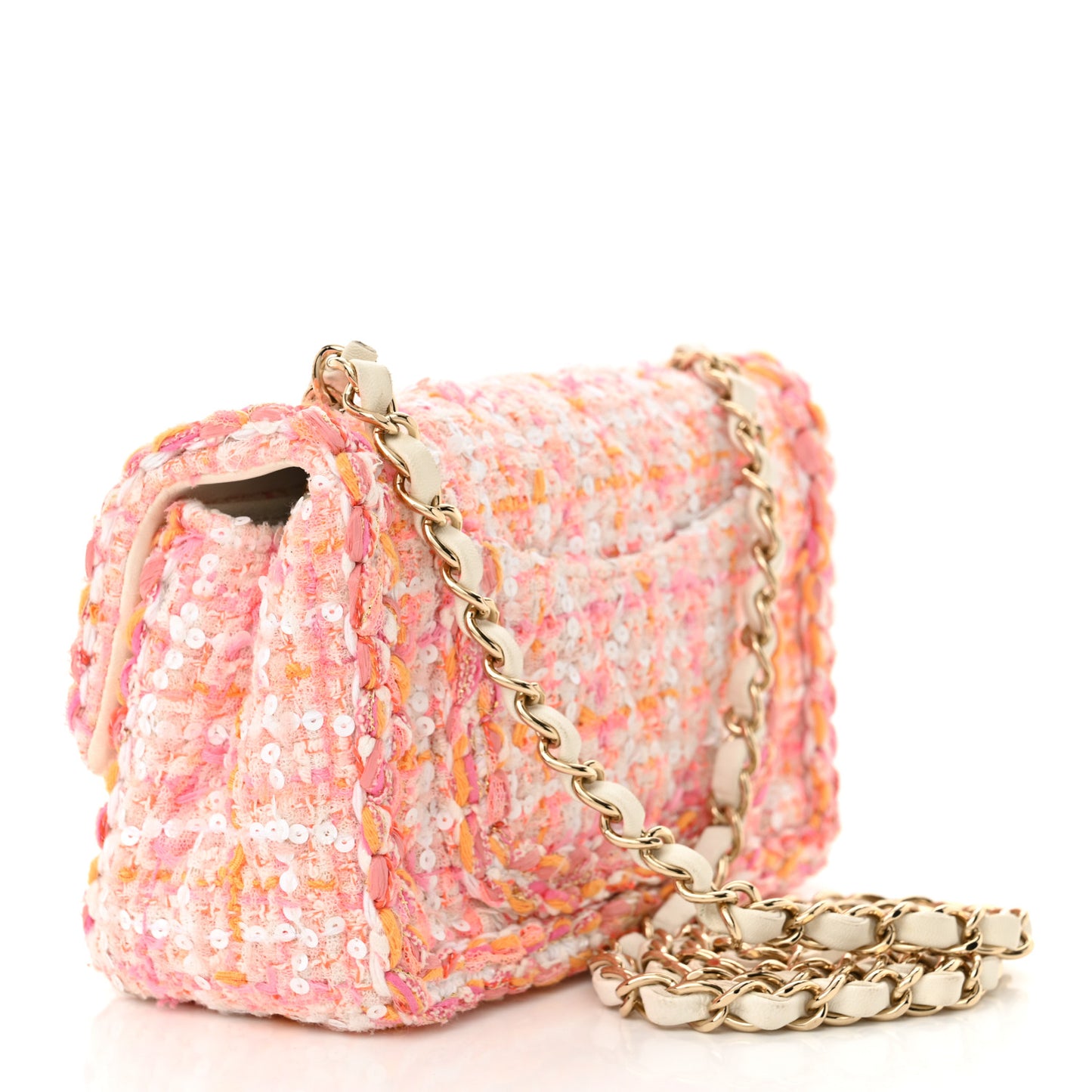 Tweed Braided Mini Rectangular Flap Pink Orange