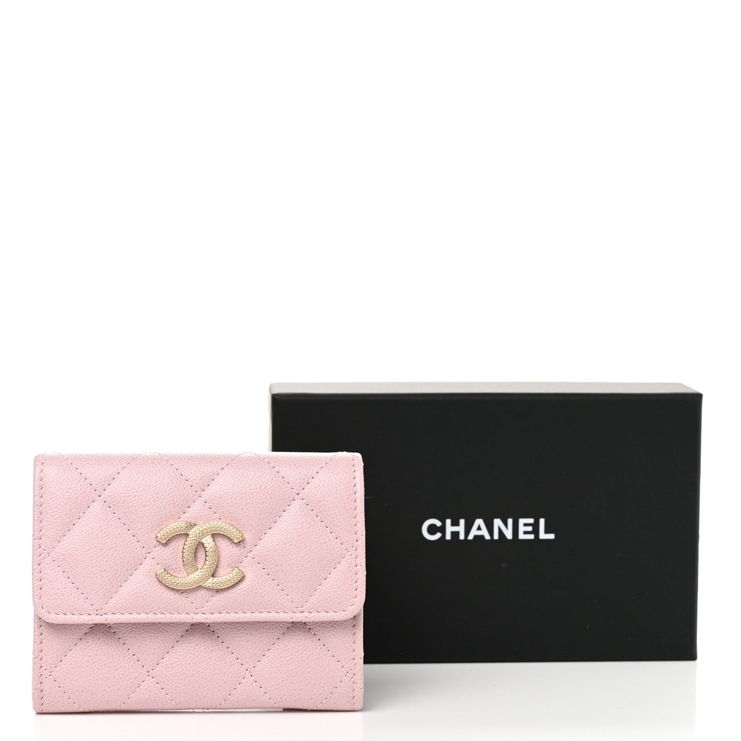 Caviar Quilted Studded CC Flap Card Holder Light Pink