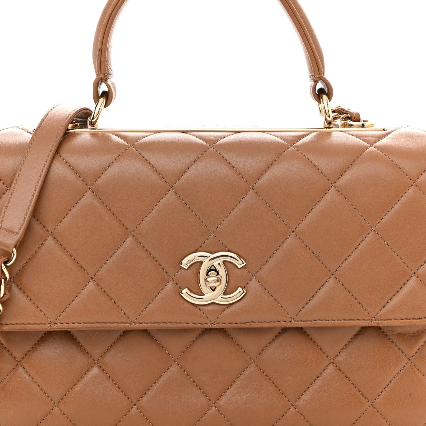 Lambskin Quilted Medium Trendy CC Flap Dual Handle Bag Camel
