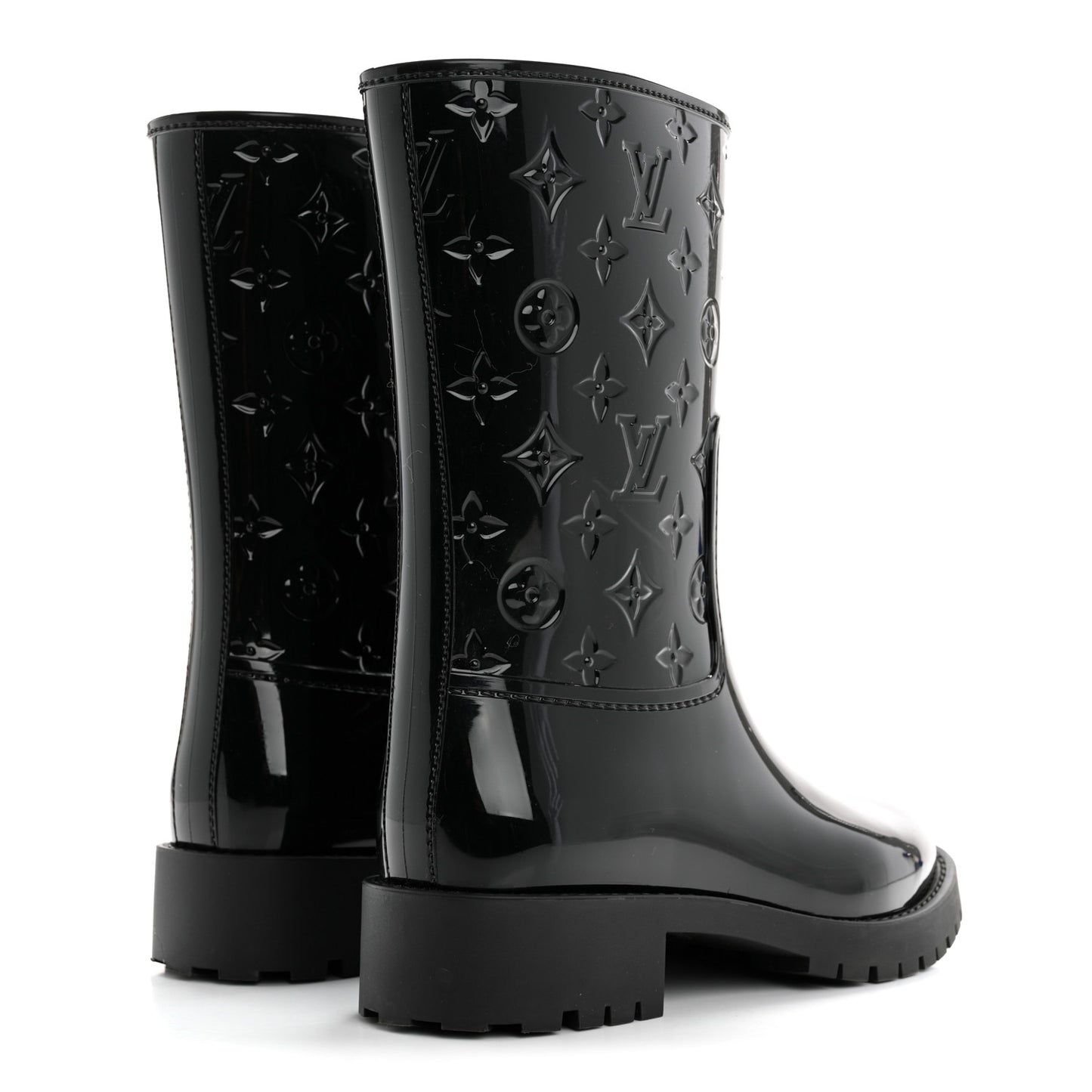 Rubber Embossed Monogram Drops Flat Half Boots 38 Black