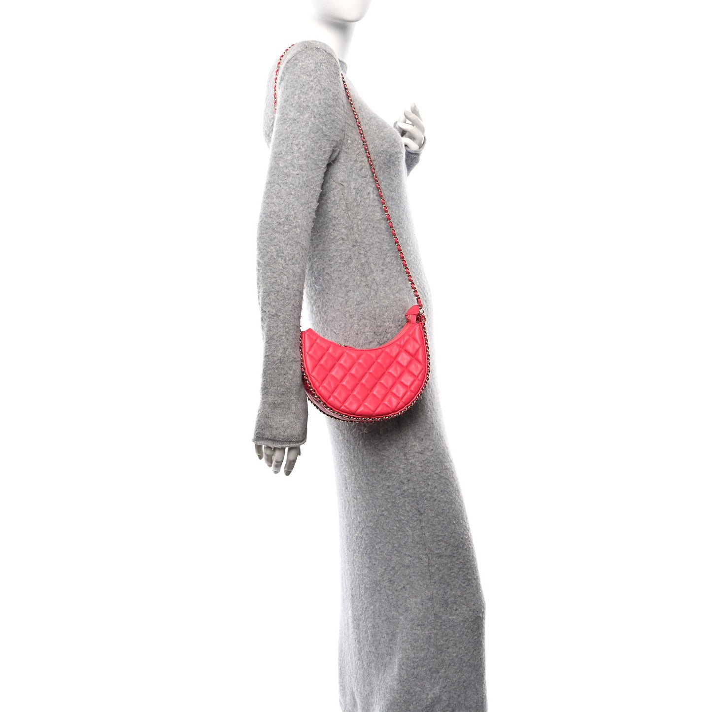 Lambskin Quilted Small Hobo Bag Dark Pink