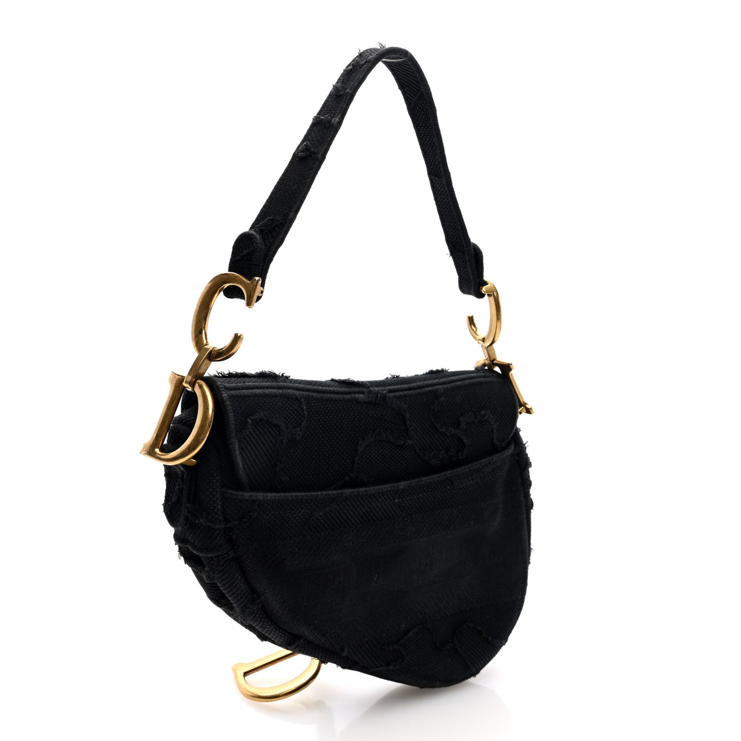 Canvas Embroidered Camouflage Saddle Bag Black