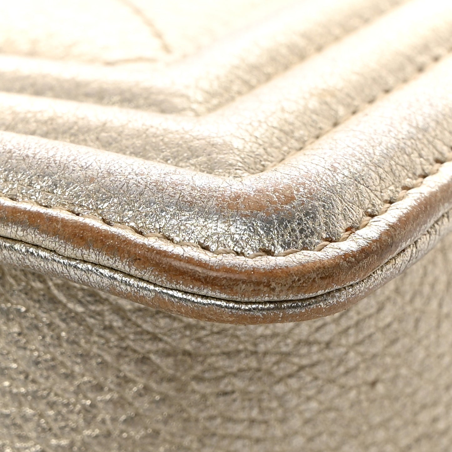 Metallic Calfskin Quilted Camellia Small Boy Flap Gold