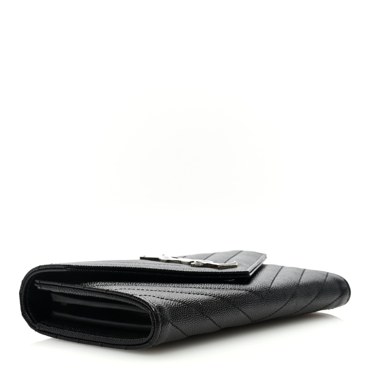 Saint Laurent Grain De Poudre Matelasse Chevron Monogram Flap Wallet Black 4 of 6