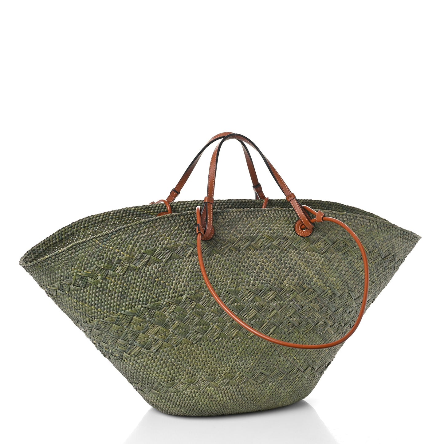 Calfskin Raffia Paulas Ibiza Large Anagram Basket Tote Bag Green Tan
