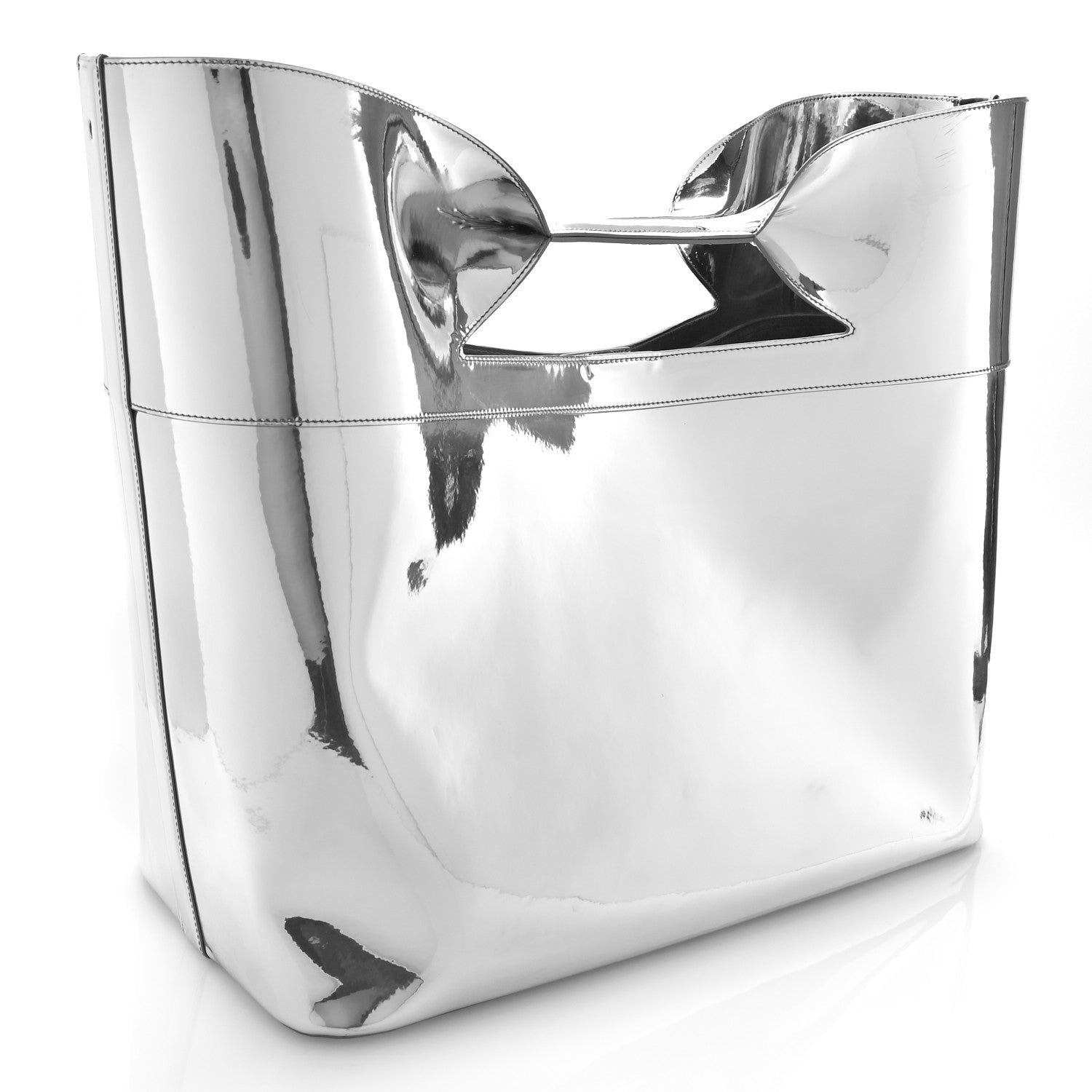 Alexander McQueen Metallic Faux Patent Large The Bow Bag Silver 4 of 9