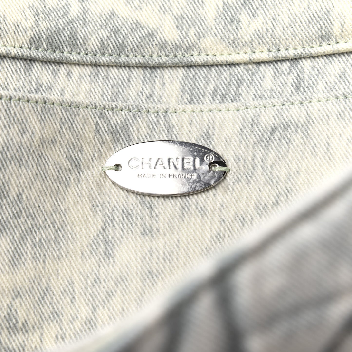 Denim Embossed CC Logo Print Jumbo Single Flap Blue