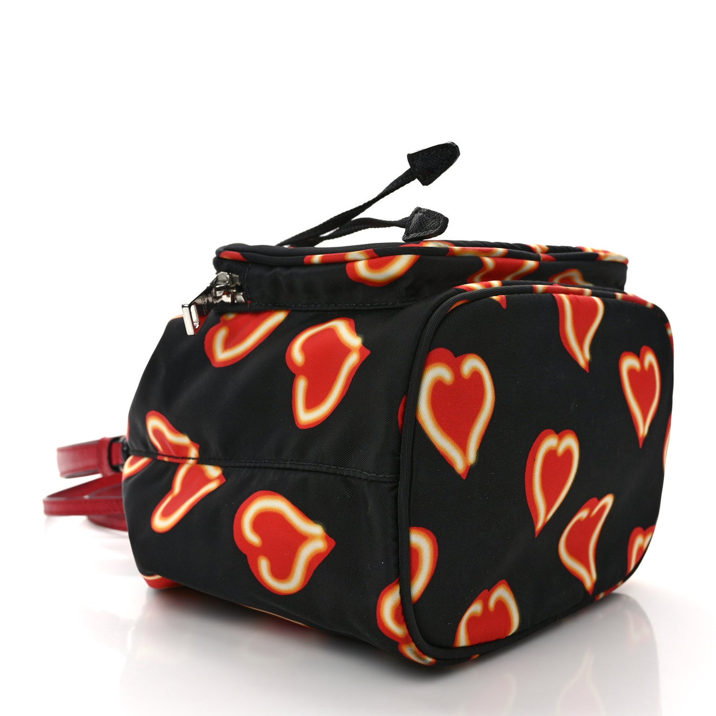 Nylon Saffiano Heart Print Bucket Crossbody Bag Black Fuoco