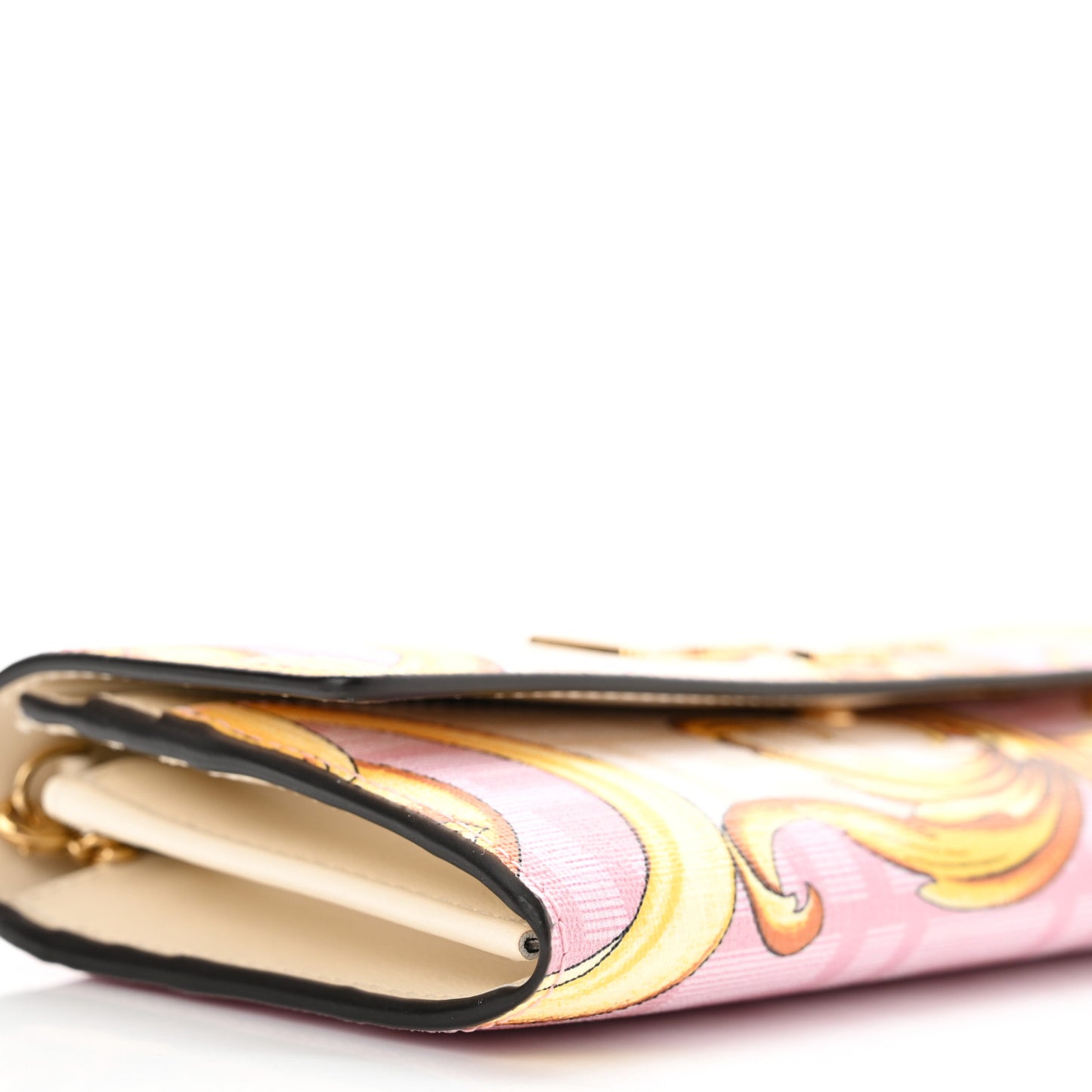 X VERSACE Glazed Fabric Fendace FF Baroque Continental Wallet On Chain Gold White Rosa