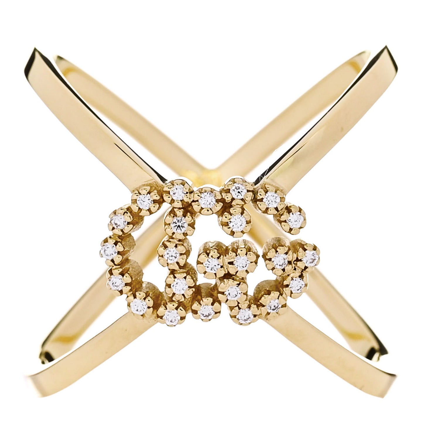 18K Yellow Gold Diamond Running G Cross Ring 50 5.25