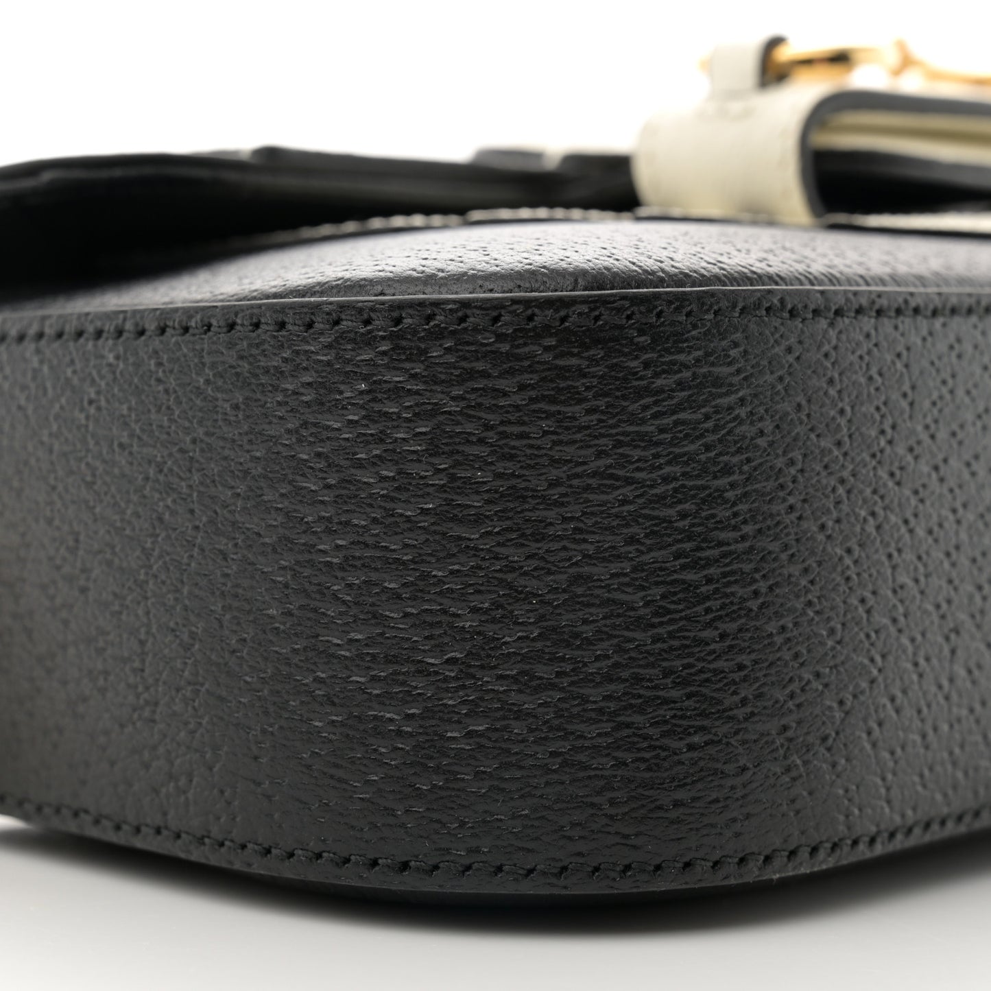 X ADIDAS Textured Dollar Calfskin Web Small Trefoil Horsebit 1955 Shoulder Bag Black Off White