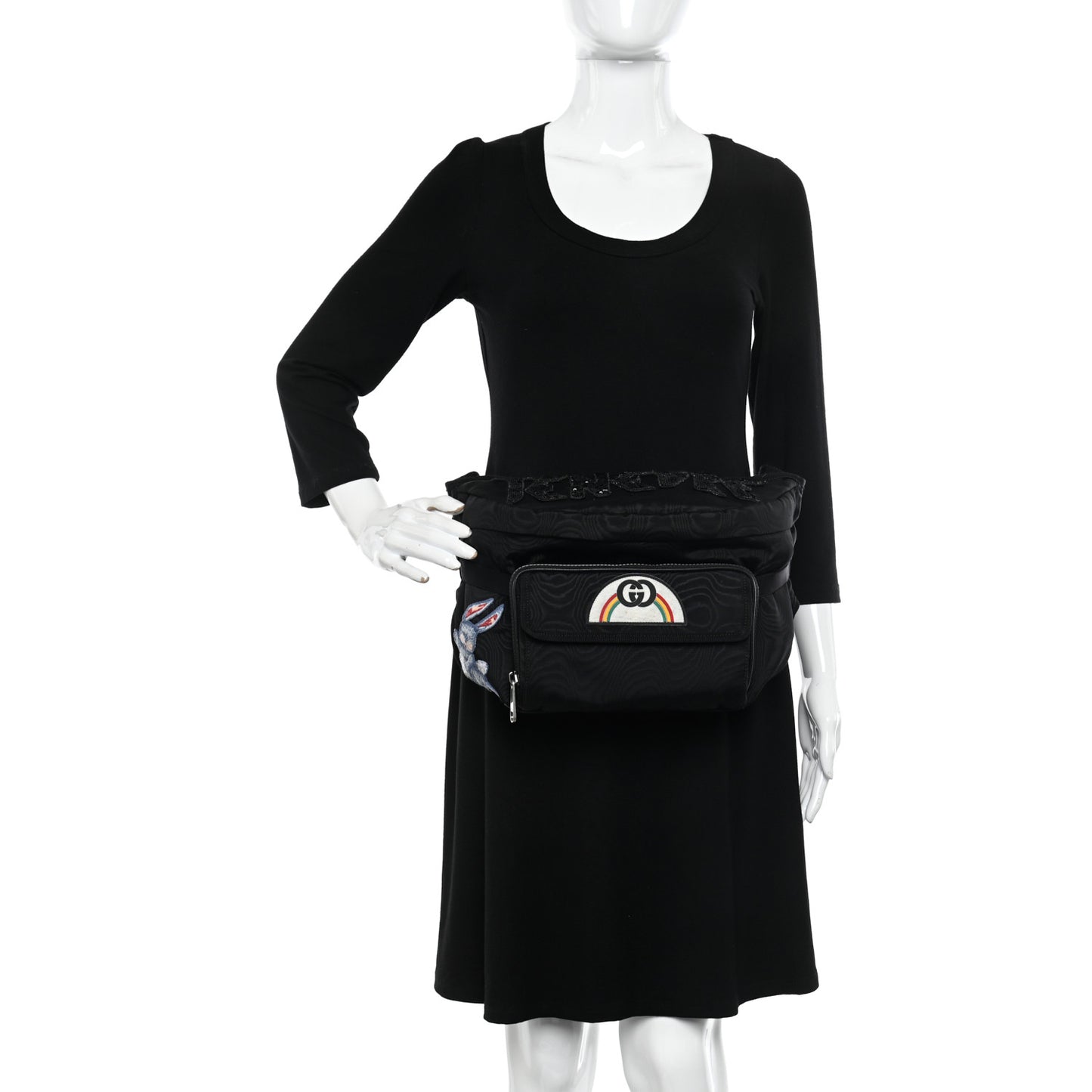 Nylon Retro Patch Convertible Belt Bag Black