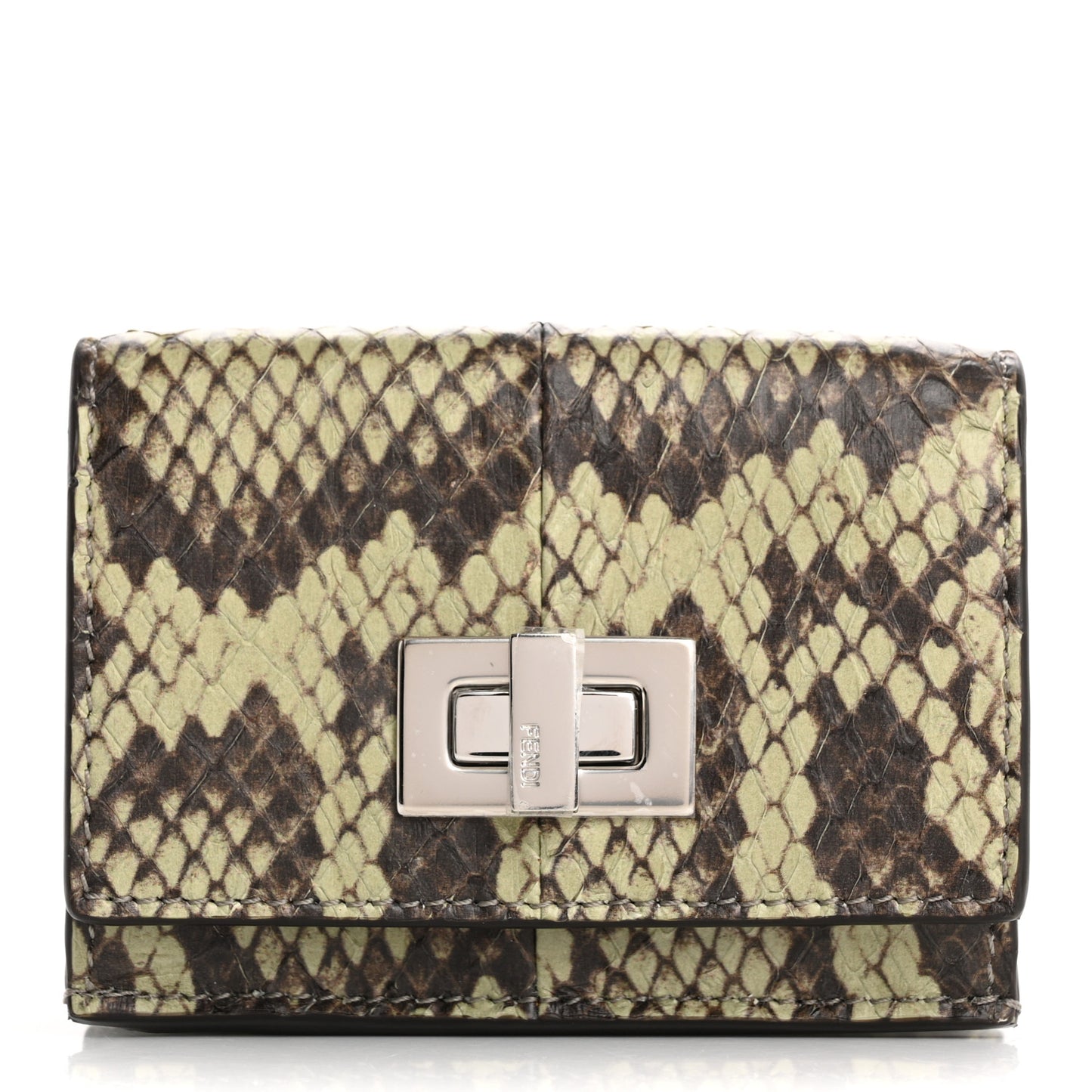 Elaphe Vitello Grace Python Print Micro Trifold Wallet Green Tea