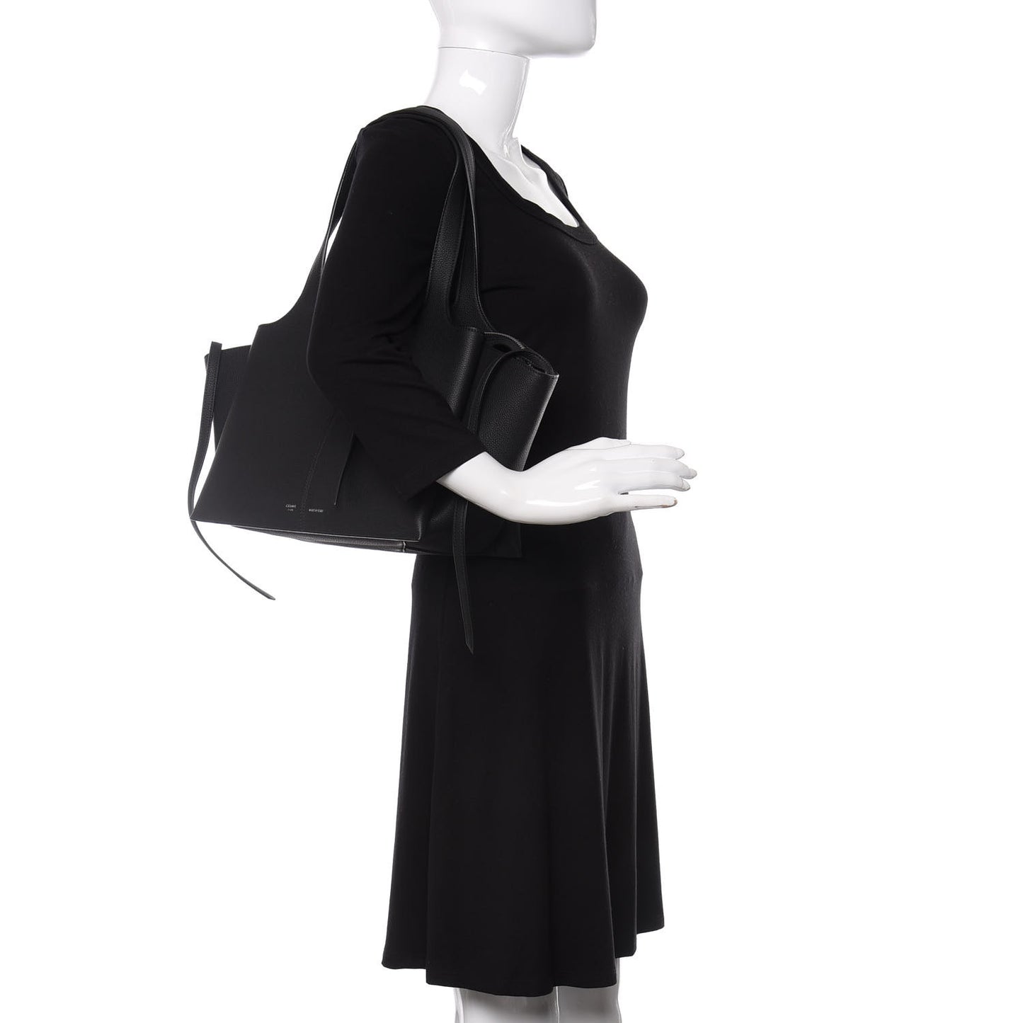 Baby Grained Calfskin Small Tri-Fold Bag Black